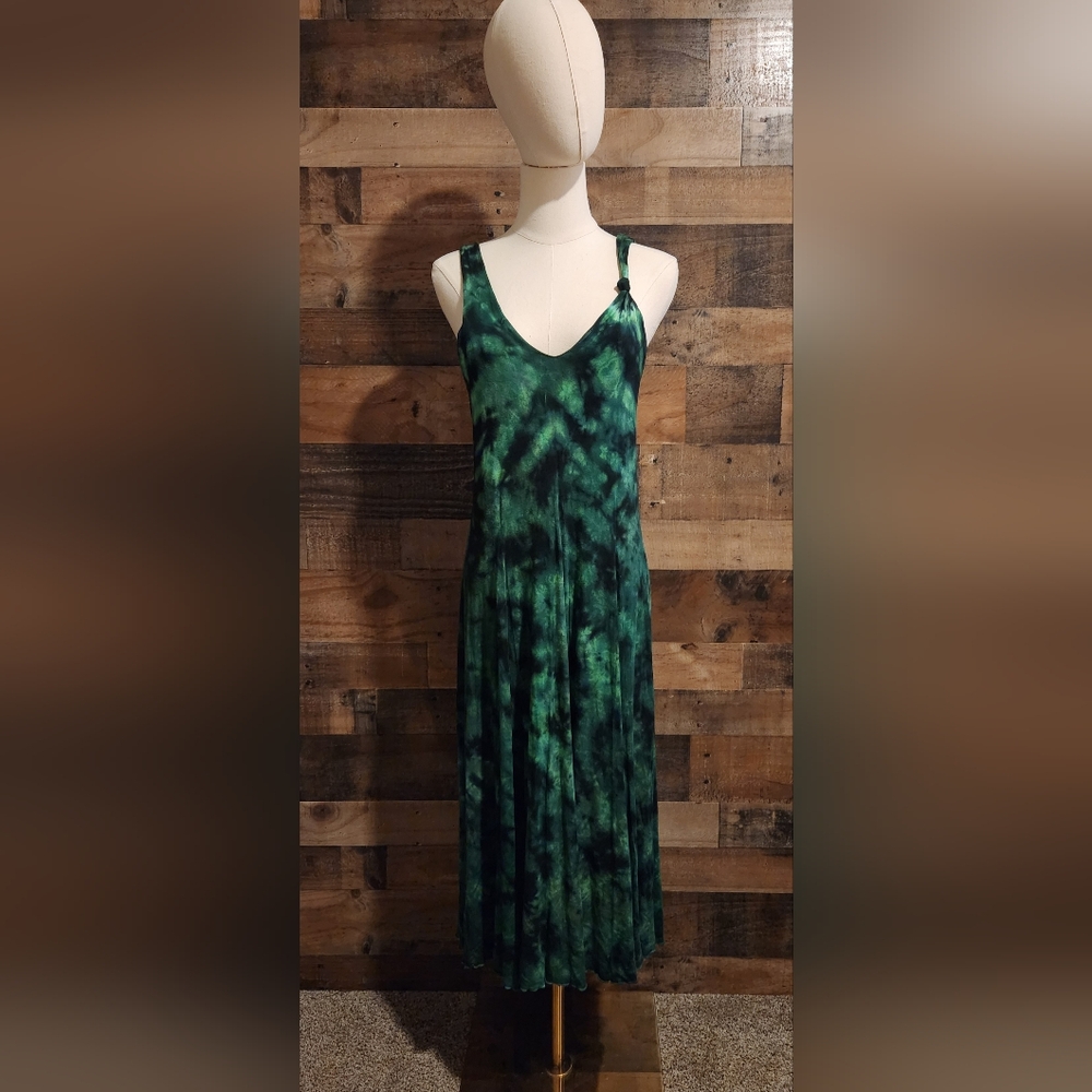 Elegant Rich Green Tie-Dye Dress By The CALI KIND